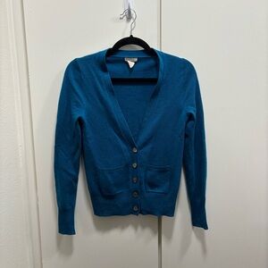 J. Crew Sz Small Teal Blue 100% Cashmere Cardigan Long Sleeve Pockets Classy